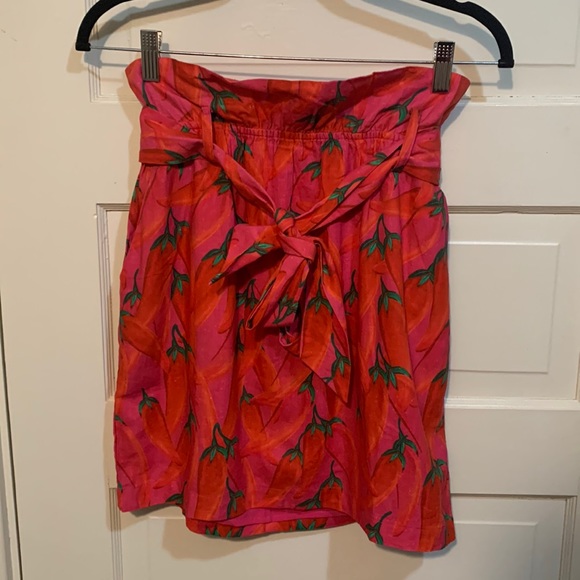 Farm Rio Red Chili Pepper Paper Bag Tie Waist Mini Skirt Sz S NWT - Picture 4 of 14